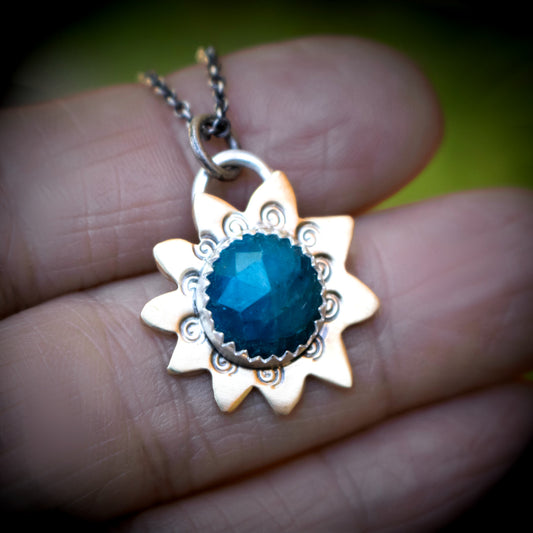 Blue Apatite Sunflower Necklace-Womens-LittleGreenRoomJewelry-LittleGreenRoomJewelry