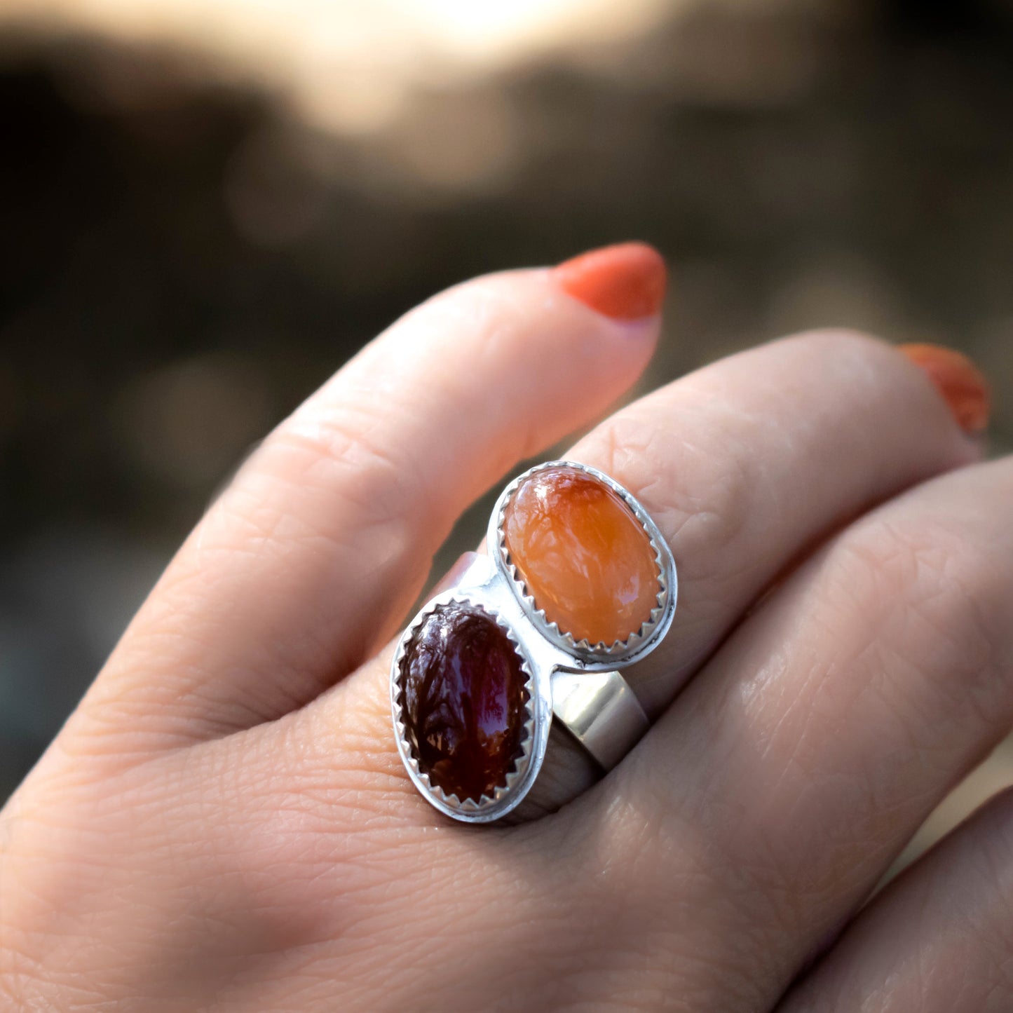 Double Carnelian Stack Statement Ring-Womens-LittleGreenRoomJewelry-LittleGreenRoomJewelry