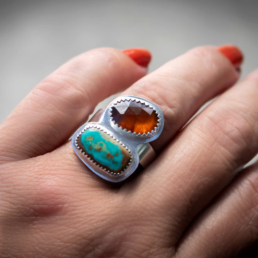 Turquoise And Orange Kyanite Statement Ring-Womens-LittleGreenRoomJewelry-LittleGreenRoomJewelry