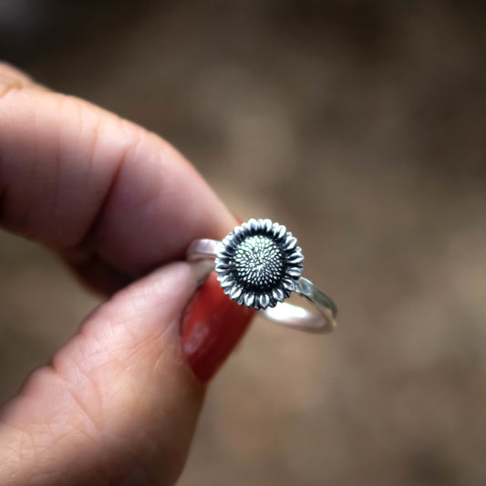 Sterling Silver Mammoth Sunflower Stacking Ring-Womens-LittleGreenRoomJewelry-LittleGreenRoomJewelry