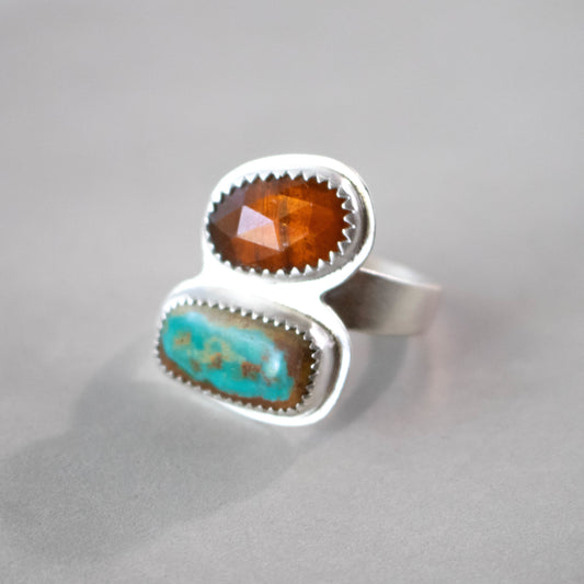 Turquoise And Orange Kyanite Statement Ring-Womens-LittleGreenRoomJewelry-LittleGreenRoomJewelry