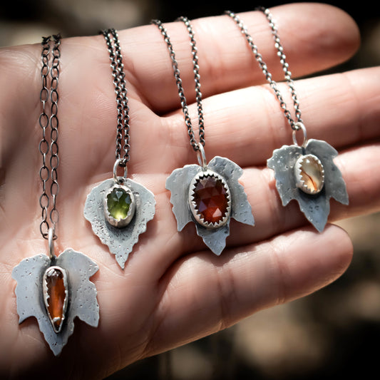 Hessonite Garnet Leaf Necklace-Womens-LittleGreenRoomJewelry-LittleGreenRoomJewelry