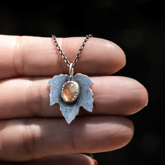 Golden Yellow Agate Leaf Necklace-Womens-LittleGreenRoomJewelry-LittleGreenRoomJewelry