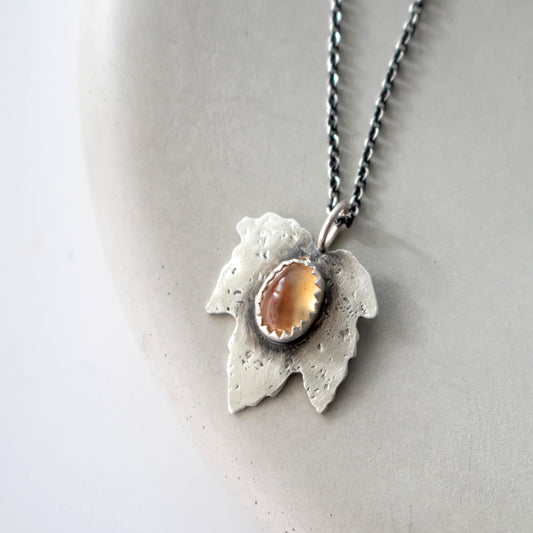 Golden Yellow Agate Leaf Necklace-Womens-LittleGreenRoomJewelry-LittleGreenRoomJewelry