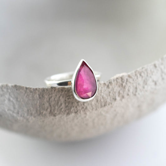 Faceted Pink Sapphire Pear Shaped Ring Size 7.5-Womens-LittleGreenRoomJewelry-LittleGreenRoomJewelry