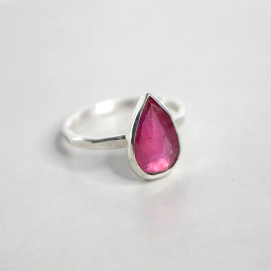 Faceted Pink Sapphire Pear Shaped Ring Size 7.5-Womens-LittleGreenRoomJewelry-LittleGreenRoomJewelry