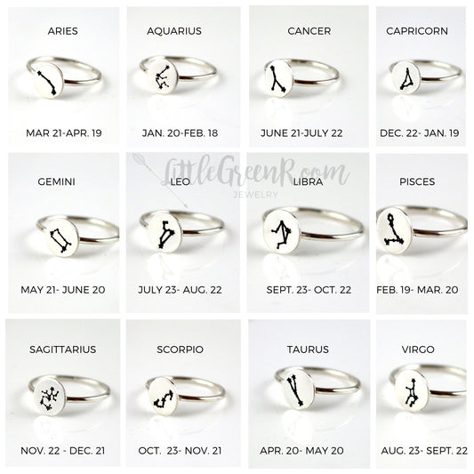 Sterling Zodiac Constellation Stacking Rings-Womens-LittleGreenRoomJewelry-LittleGreenRoomJewelry