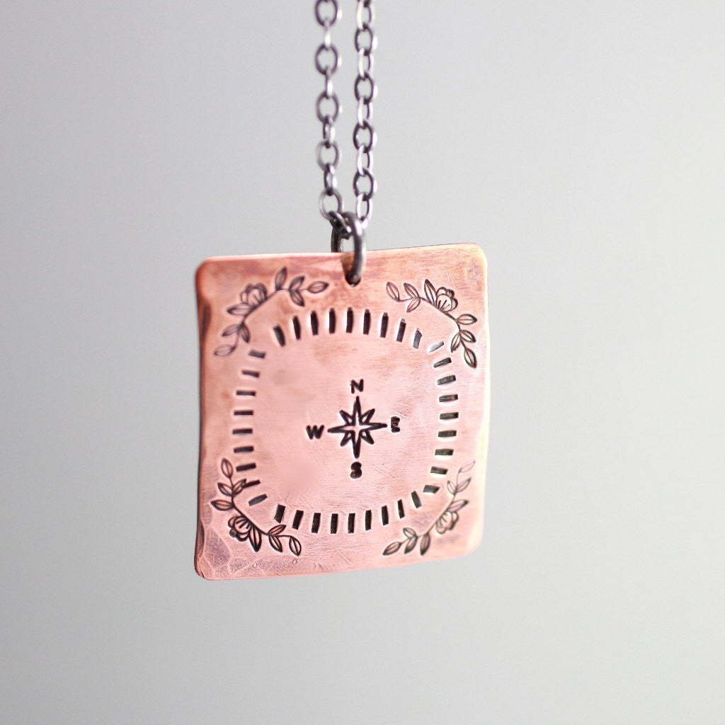Copper Rose Compass Necklace- Womens Compass Necklace-Womens-LittleGreenRoomJewelry-LittleGreenRoomJewelry