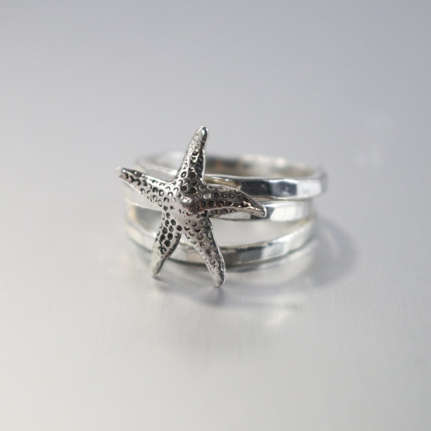 Starfish Wishes Sterling Silver Stack Ring Set Of 3-Womens-LittleGreenRoomJewelry-LittleGreenRoomJewelry