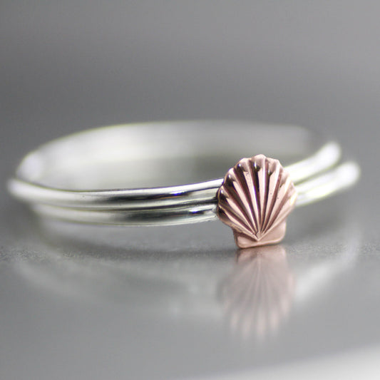 Sterling Silver Copper Sea Shell Stack Rings-Womens-LittleGreenRoomJewelry-LittleGreenRoomJewelry