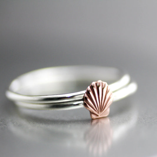 Sterling Silver Copper Sea Shell Stack Rings-Womens-LittleGreenRoomJewelry-LittleGreenRoomJewelry