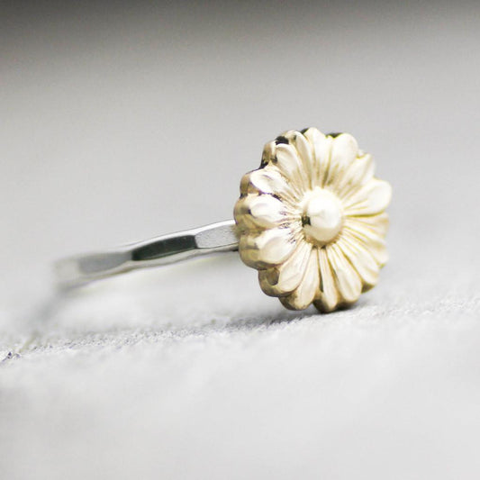 Sunflower Stack Ring- Sterling Silver Stack Ring-Personalized Ring-Womens-LittleGreenRoomJewelry-LittleGreenRoomJewelry