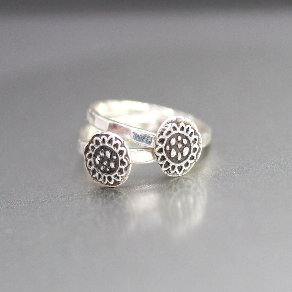 Sweet Sterling Silver Sunflower Stack Ring-Womens-LittleGreenRoomJewelry-LittleGreenRoomJewelry