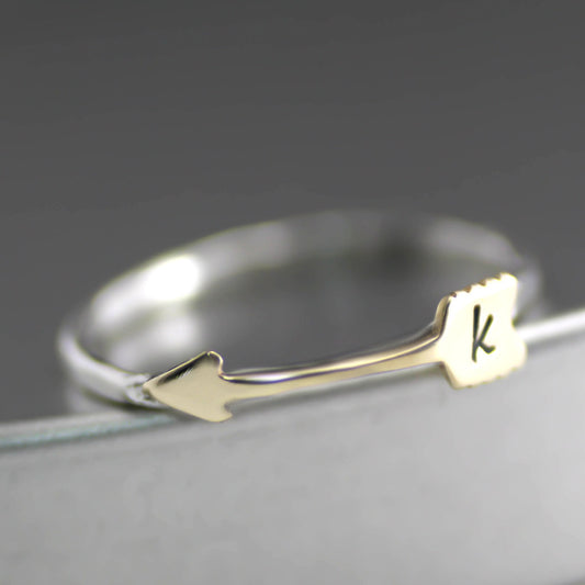 Cupids Personalized Gold Arrow Stacking Ring-Womens-LittleGreenRoomJewelry-LittleGreenRoomJewelry
