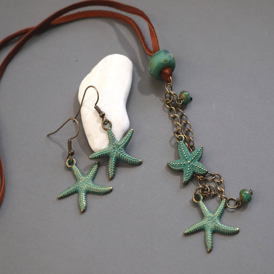 Ocean Tide Pool Starfish Necklace And Earrings Set-Womens-LittleGreenRoomJewelry-LittleGreenRoomJewelry