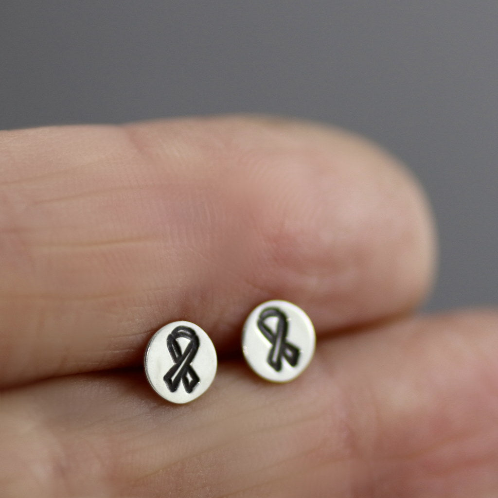 Breast Cancer Awareness Earrings- Cancer Ribbon Stud Earrings-Womens-LittleGreenRoomJewelry-LittleGreenRoomJewelry