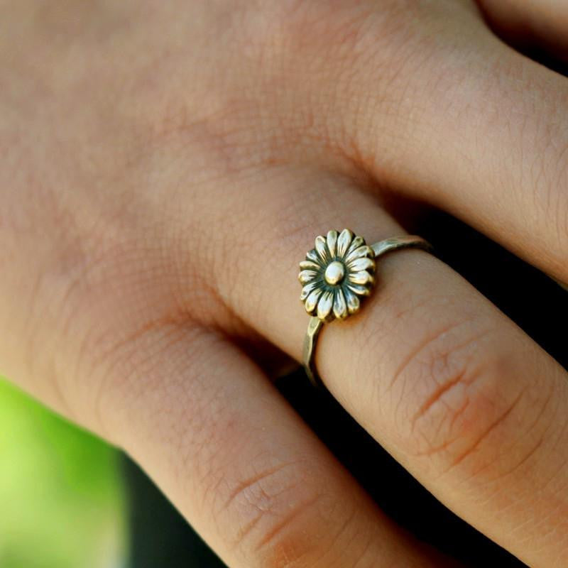 Sunflower Stack Ring- Sterling Silver Stack Ring-Personalized Ring-Womens-LittleGreenRoomJewelry-LittleGreenRoomJewelry