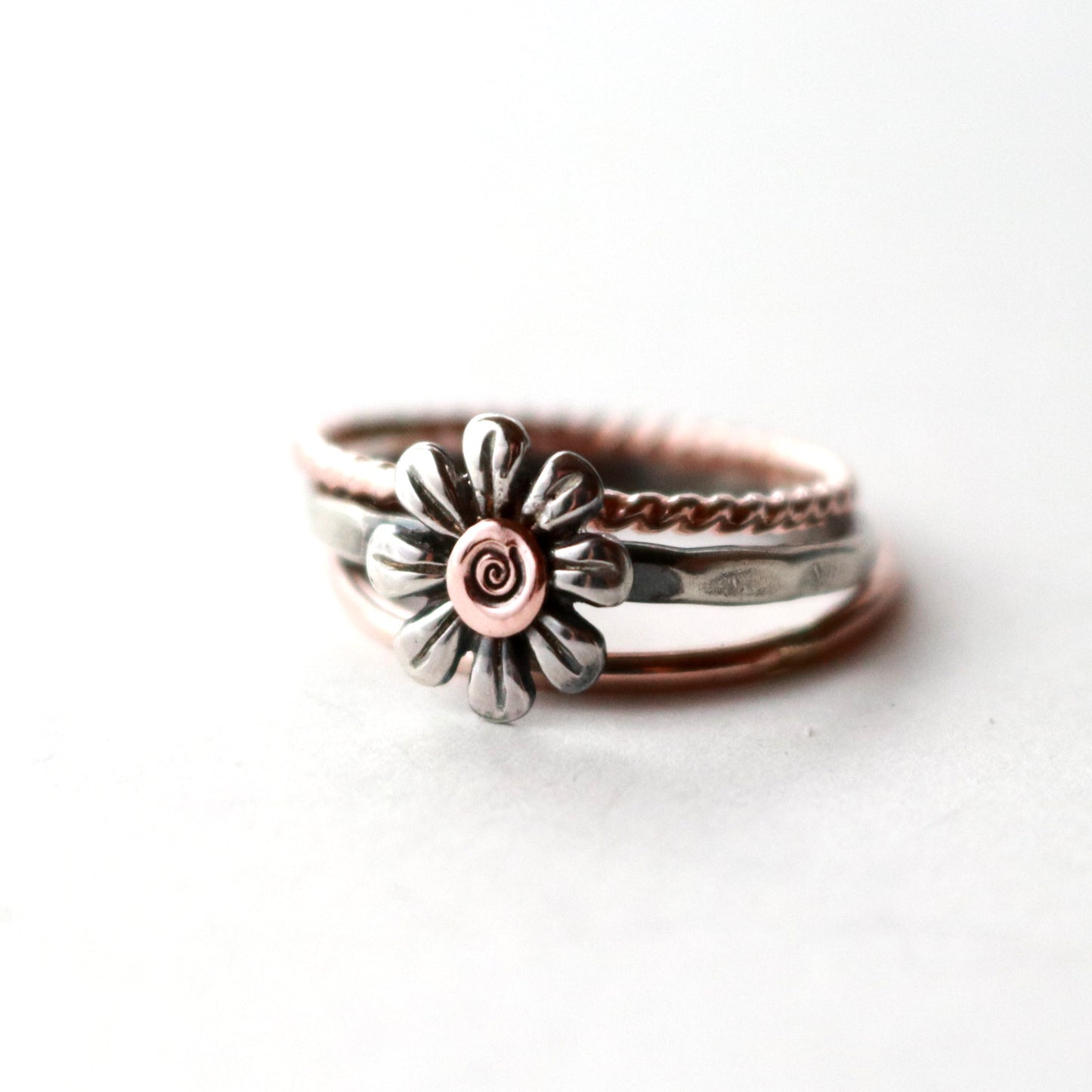 Boho Silver Daisy Flower Ring Set-Womens-LittleGreenRoomJewelry-LittleGreenRoomJewelry
