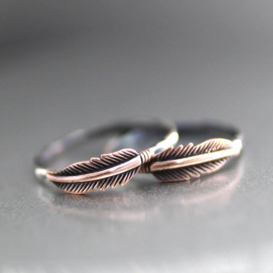 Boho Feather Stacking Ring- Antiqued Feather Womens Ring-Womens Rustic-LittleGreenRoomJewelry-LittleGreenRoomJewelry