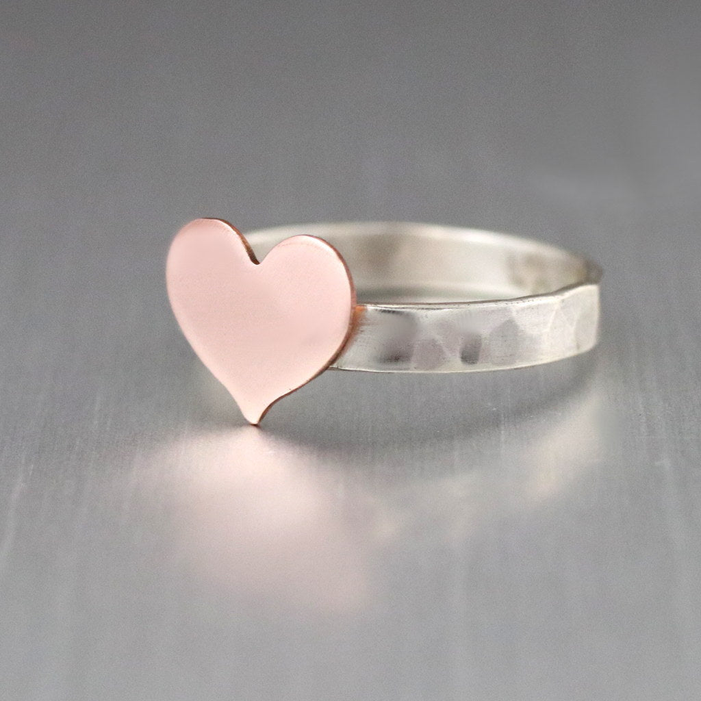 Copper Heart Sterling Silver Hammered Ring-Womens-LittleGreenRoomJewelry-LittleGreenRoomJewelry