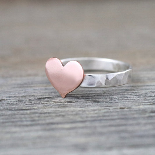 Copper Heart Sterling Silver Hammered Ring-Womens-LittleGreenRoomJewelry-LittleGreenRoomJewelry