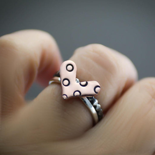 Polka dot Heart Stack Ring- Copper Heart Sterling Silver Ring-Womens-LittleGreenRoomJewelry-LittleGreenRoomJewelry