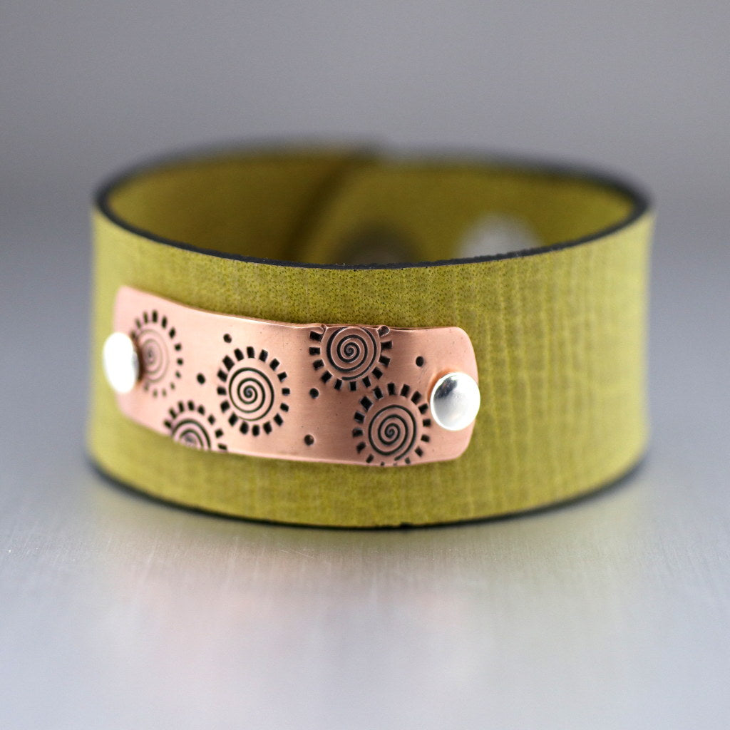 Mod Copper Leather Cuff Bracelet-Womens-LittleGreenRoomJewelry-LittleGreenRoomJewelry