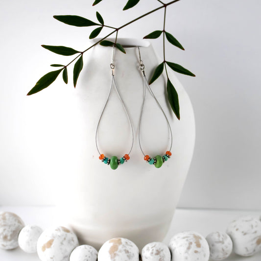 Gemstone Teardrop Turquoise Hoop Earrings-Womens-LittleGreenRoomJewelry-LittleGreenRoomJewelry