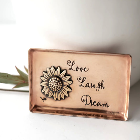 Copper Sunflower Ring Dish-accessories-LittleGreenRoomJewelry-LittleGreenRoomJewelry