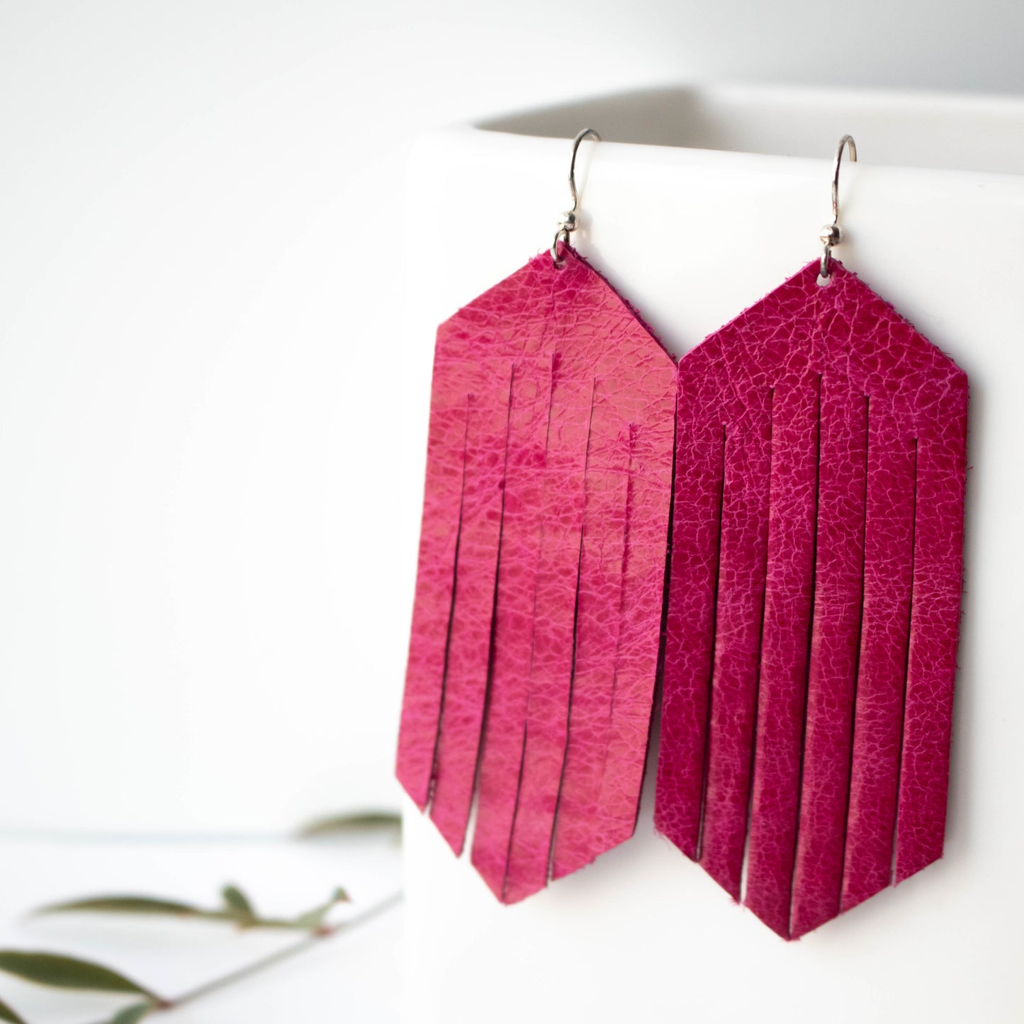 Modern Pink Leather Fringe Earrings-Womens-LittleGreenRoomJewelry-LittleGreenRoomJewelry