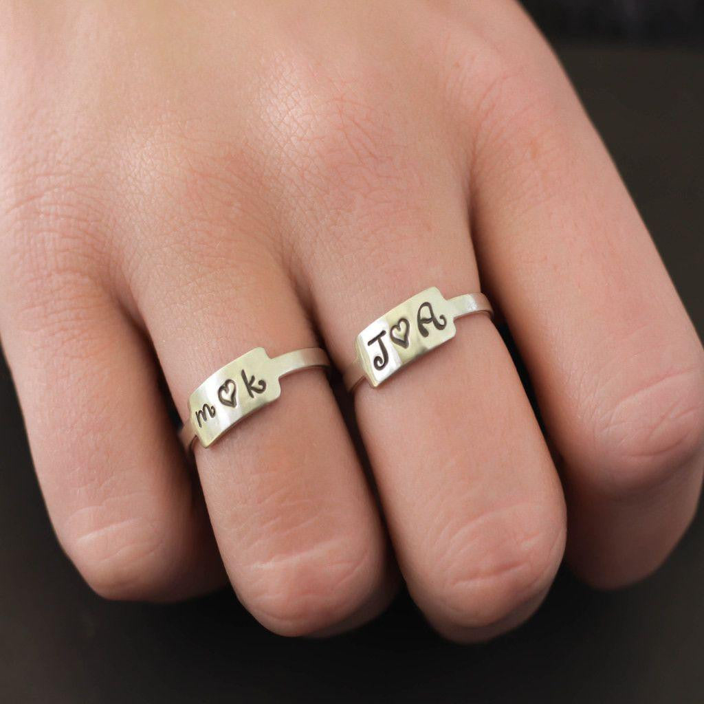 Custom made couples heart ring with personalized initials in Sterling  Silver or solid gold.