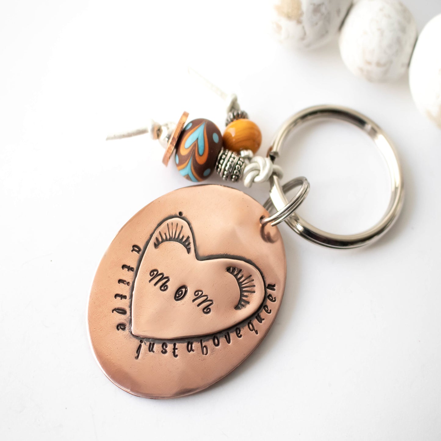 Mothers Day Copper Lampwork Bead Key Chain-Womens-LittleGreenRoomJewelry-LittleGreenRoomJewelry