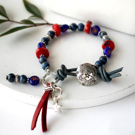 Sterling Silver Lapis Star Bracelet-Womens Rustic-LittleGreenRoomJewelry-LittleGreenRoomJewelry