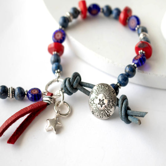 Sterling Silver Lapis Star Bracelet-Womens Rustic-LittleGreenRoomJewelry-LittleGreenRoomJewelry