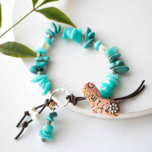 Amazonite Turquoise Pearl Wild Flower Bracelet-Womens-LittleGreenRoomJewelry-LittleGreenRoomJewelry