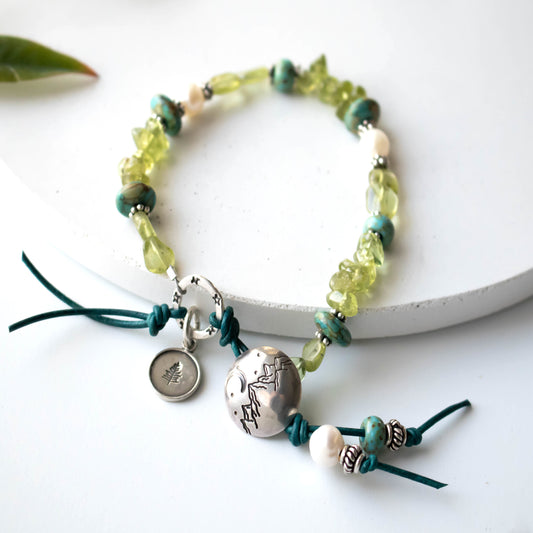 Peridot Fresh Water Pearl Mountain Scape Bracelet-Womens-LittleGreenRoomJewelry-LittleGreenRoomJewelry