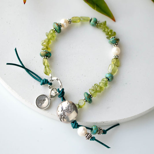 Peridot Fresh Water Pearl Mountain Scape Bracelet-Womens-LittleGreenRoomJewelry-LittleGreenRoomJewelry