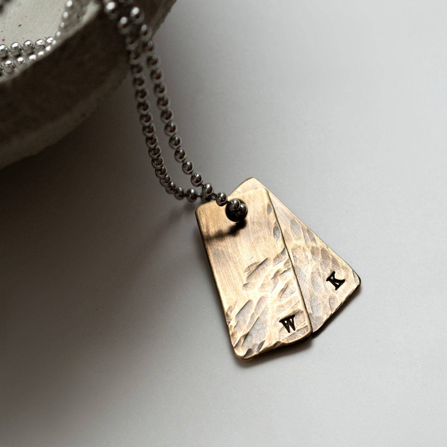 Mens Custom Brass Initial Tag Necklace-Mens-LittleGreenRoomJewelry-LittleGreenRoomJewelry