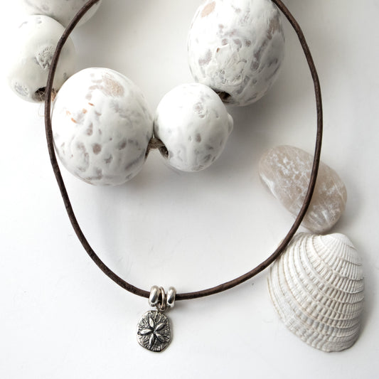 Sterling Sand Dollar Leather Ankle Bracelet-Womens-LittleGreenRoomJewelry-LittleGreenRoomJewelry