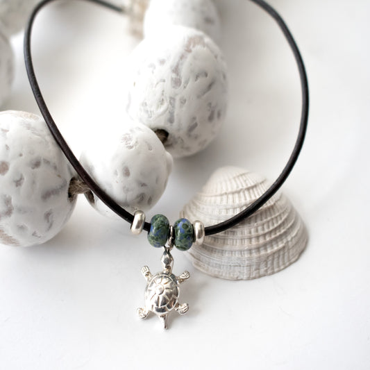 Little Sea Turtle Leather Ankle Bracelet-Womens-LittleGreenRoomJewelry-LittleGreenRoomJewelry
