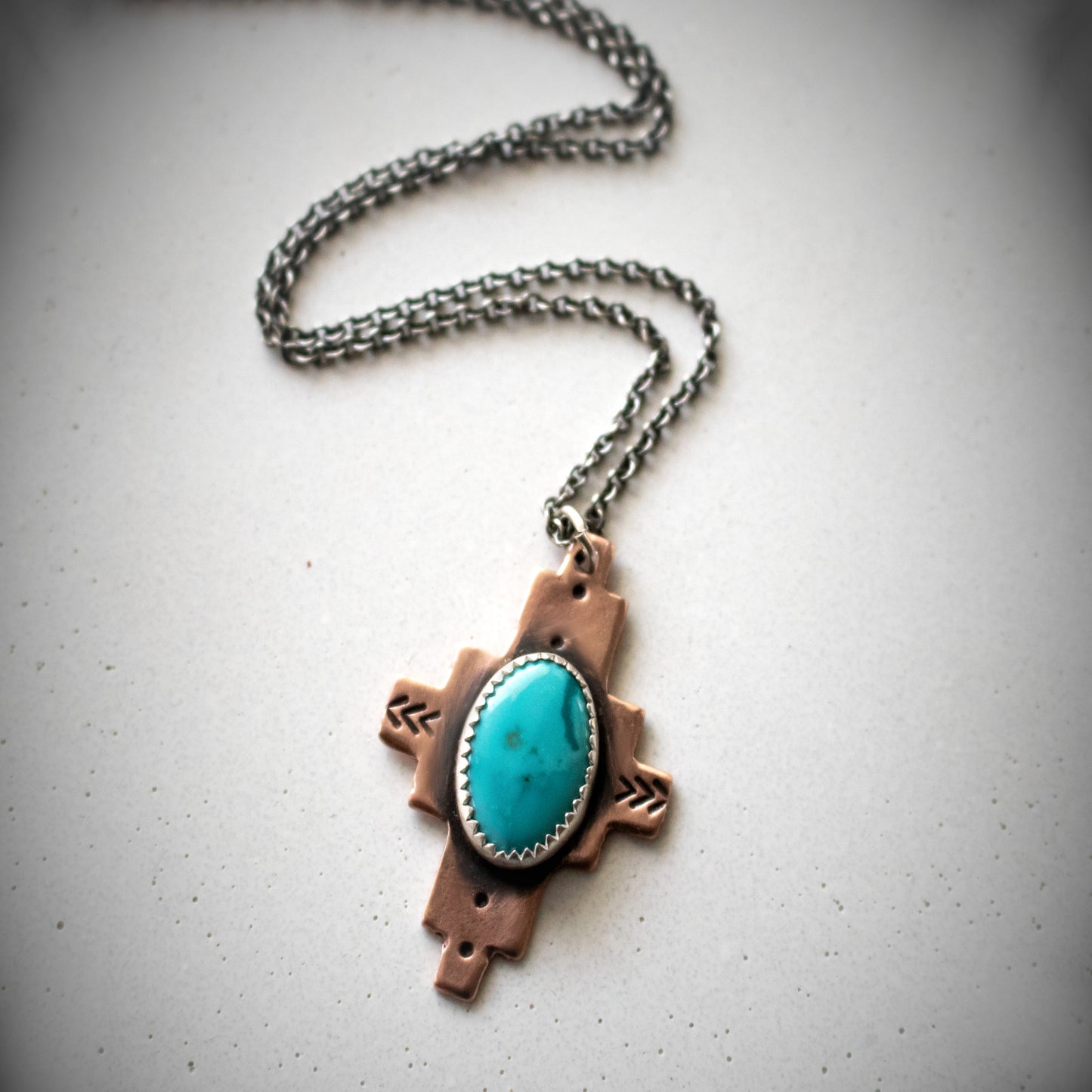 Oval Kingman Turquoise Aztec Necklace-Womens-LittleGreenRoomJewelry-LittleGreenRoomJewelry