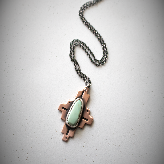 Green Turquoise Aztec Necklace-Womens-LittleGreenRoomJewelry-LittleGreenRoomJewelry