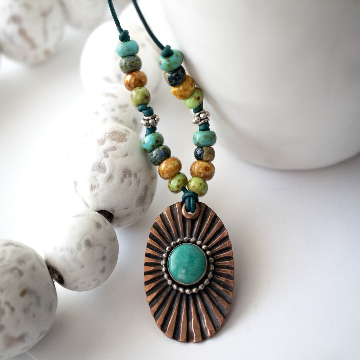 Southwestern Turquoise Leather Necklace-Womens-LittleGreenRoomJewelry-LittleGreenRoomJewelry