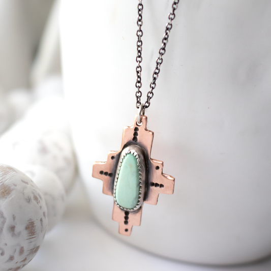 Green Turquoise Aztec Necklace-Womens-LittleGreenRoomJewelry-LittleGreenRoomJewelry