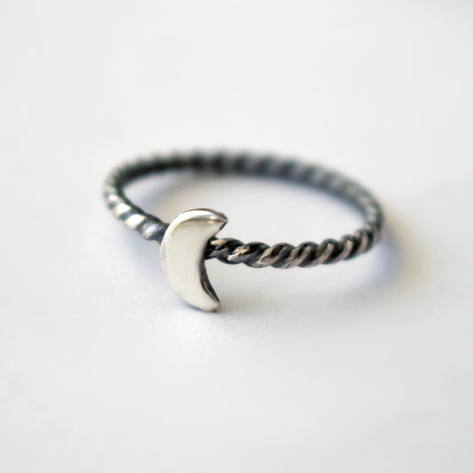 Antiqued Crescent Moon Ring With Twisted Band-Womens-LittleGreenRoomJewelry-LittleGreenRoomJewelry