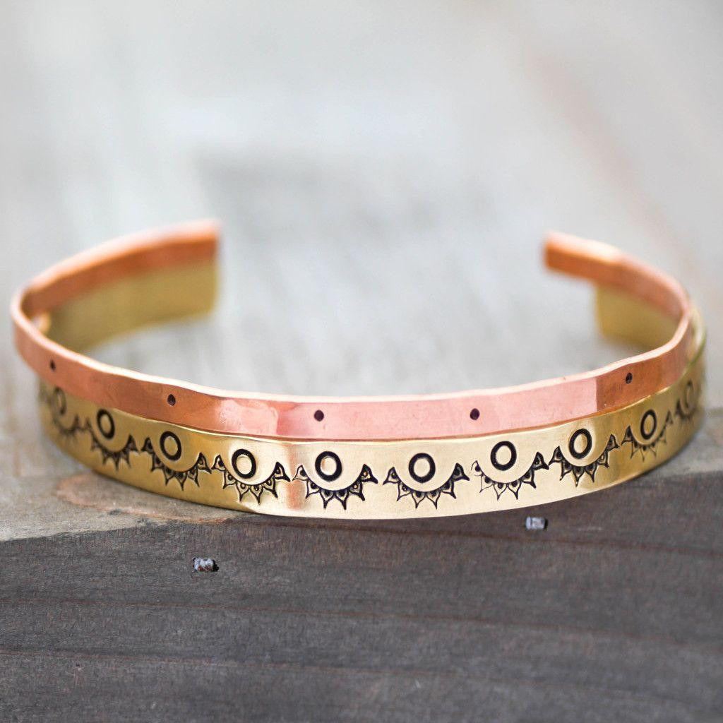Boho Mandala Bracelet - Copper Cuff- Brass Cuff Bracelet- Set Of 2 Bracelets-Womens-LittleGreenRoomJewelry-LittleGreenRoomJewelry