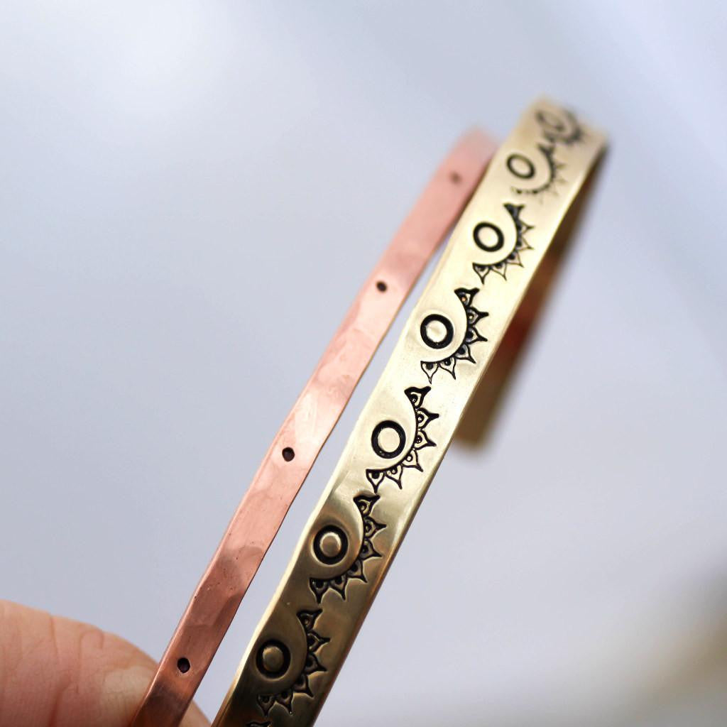 Boho Mandala Bracelet - Copper Cuff- Brass Cuff Bracelet- Set Of 2 Bracelets-Womens-LittleGreenRoomJewelry-LittleGreenRoomJewelry