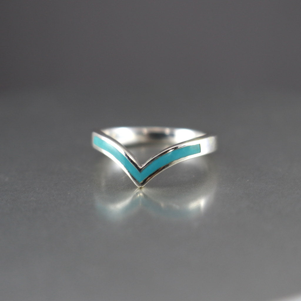 Turquoise Chevron Stacking Ring-Womens-LittleGreenRoomJewelry-LittleGreenRoomJewelry