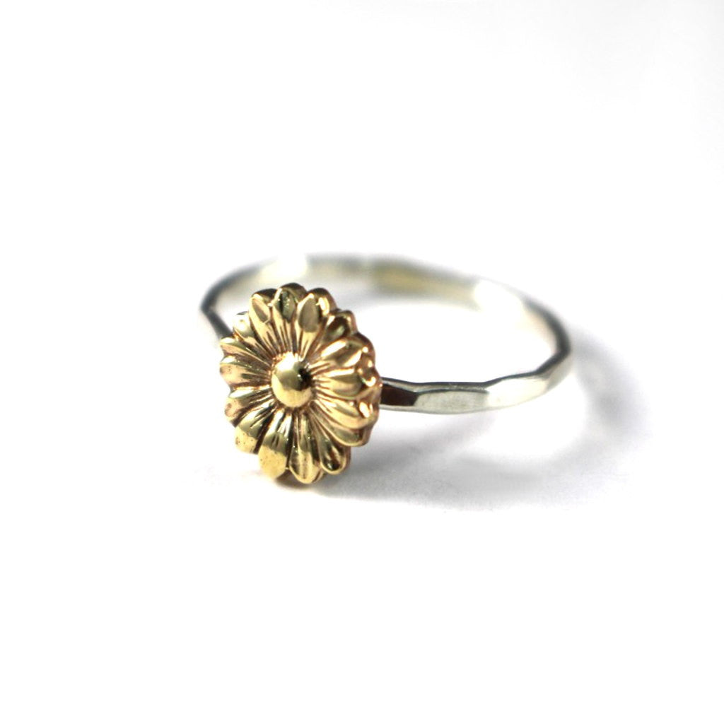 Sunflower Stack Ring- Sterling Silver Stack Ring-Personalized Ring-Womens-LittleGreenRoomJewelry-LittleGreenRoomJewelry