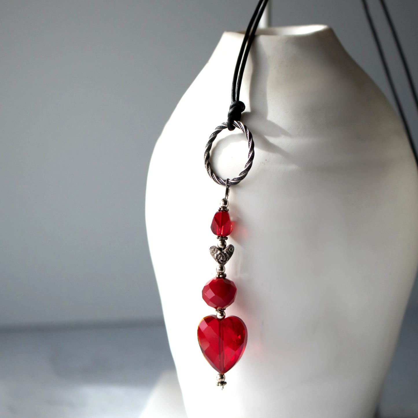 Red Faceted Glass Heart Necklace-Womens-LittleGreenRoomJewelry-LittleGreenRoomJewelry